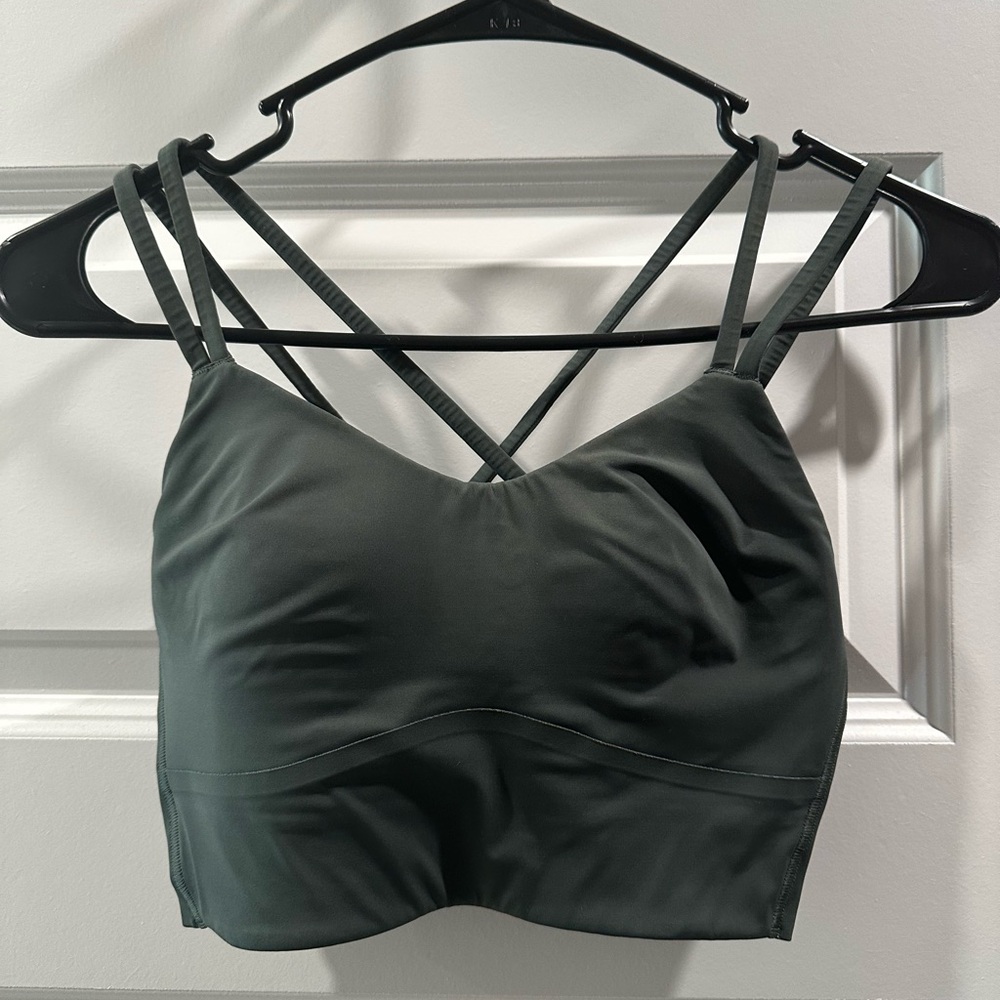 Green Strappy Sports Bra with Criss-Cross Design